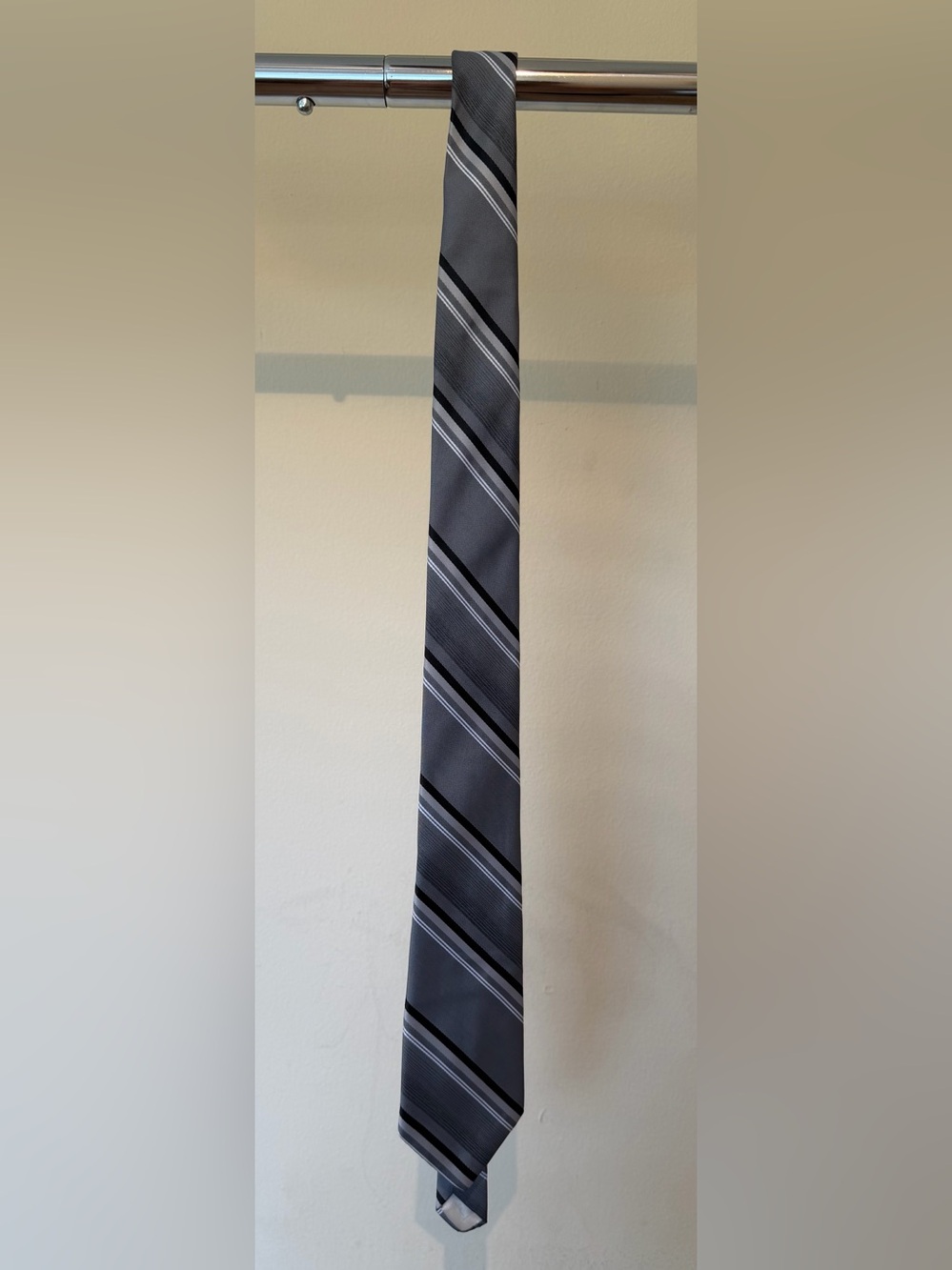 Johnny Carson Black Gray Striped Polyester Necktie Classic Men’s Tie